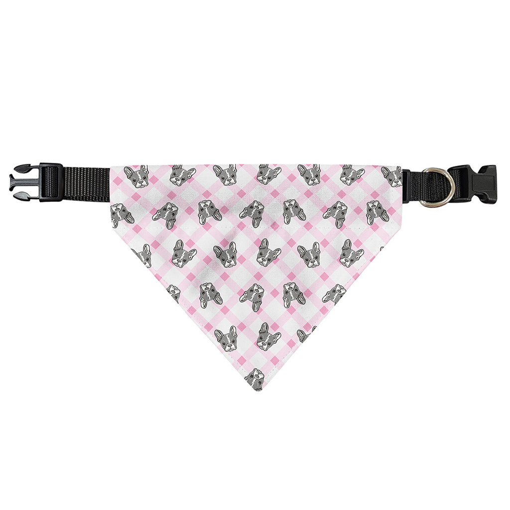 Pink Boston Terrier Plaid Print Over The Collar Dog Bandana