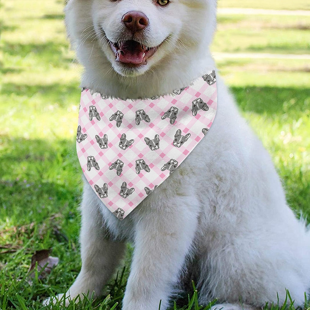 Pink Boston Terrier Plaid Print Over The Collar Dog Bandana