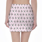 Pink Boston Terrier Plaid Print Pencil Mini Skirt