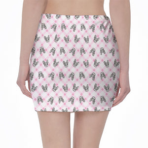 Pink Boston Terrier Plaid Print Pencil Mini Skirt