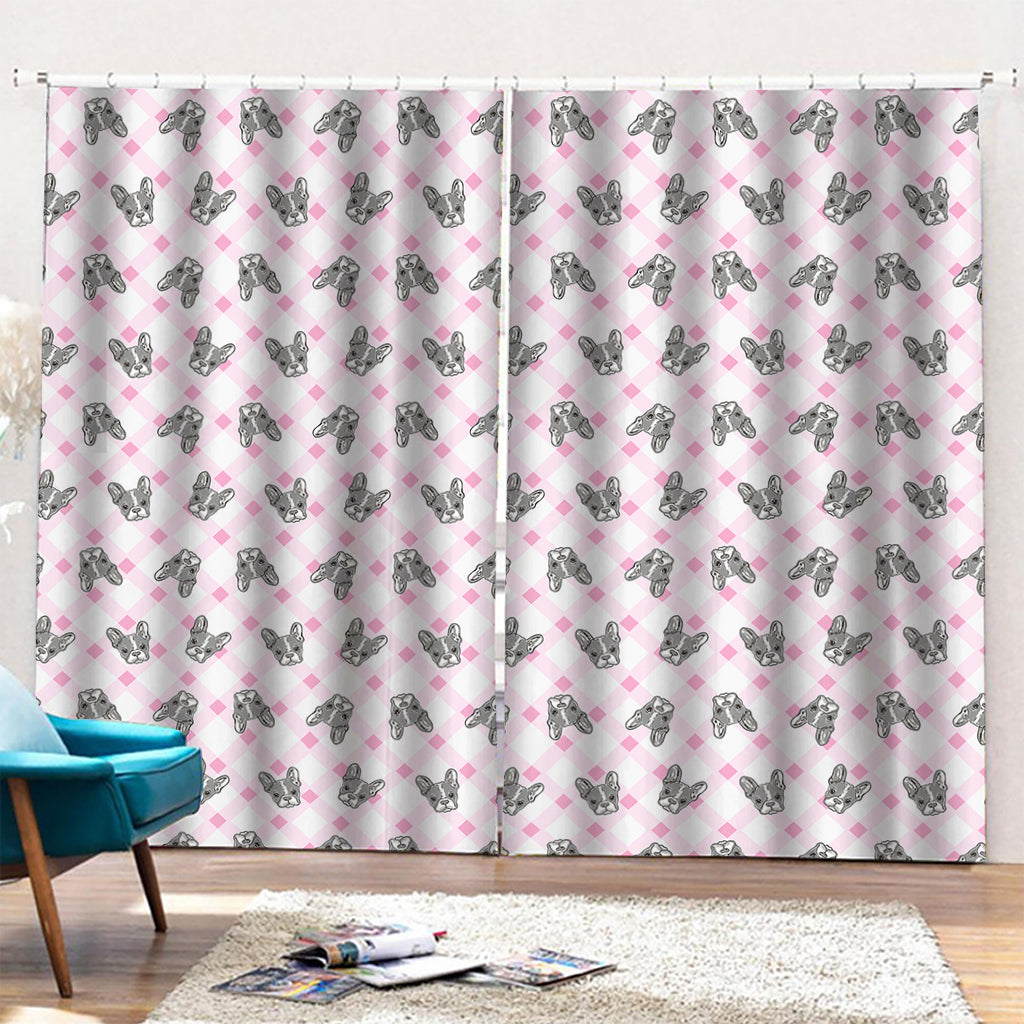 Pink Boston Terrier Plaid Print Pencil Pleat Curtains