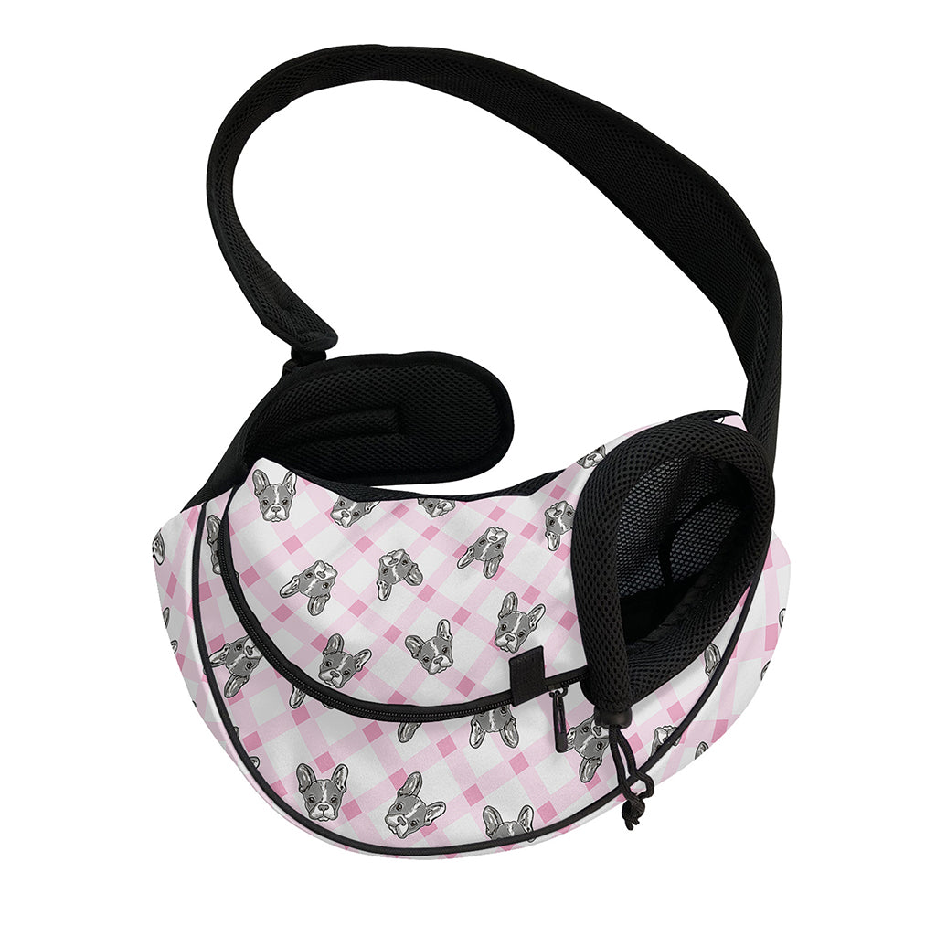 Pink Boston Terrier Plaid Print Pet Sling Carrier