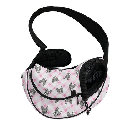 Pink Boston Terrier Plaid Print Pet Sling Carrier