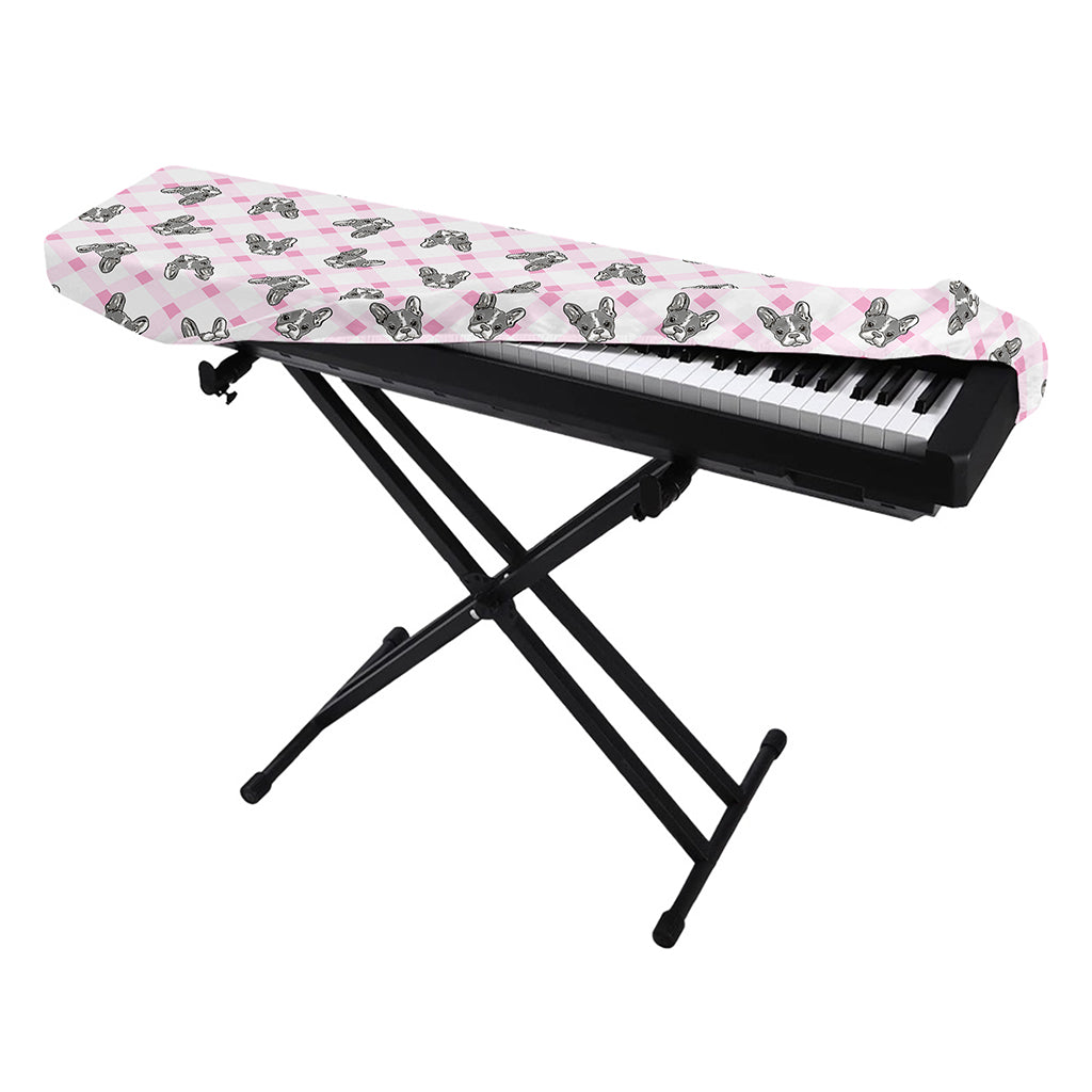Pink Boston Terrier Plaid Print Piano Keyboard Cover