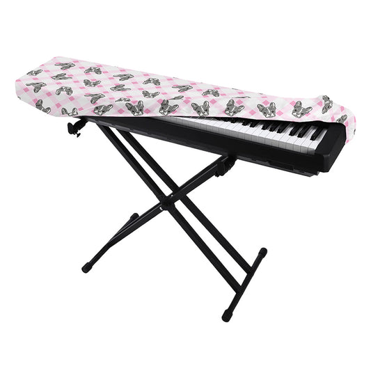 Pink Boston Terrier Plaid Print Piano Keyboard Cover