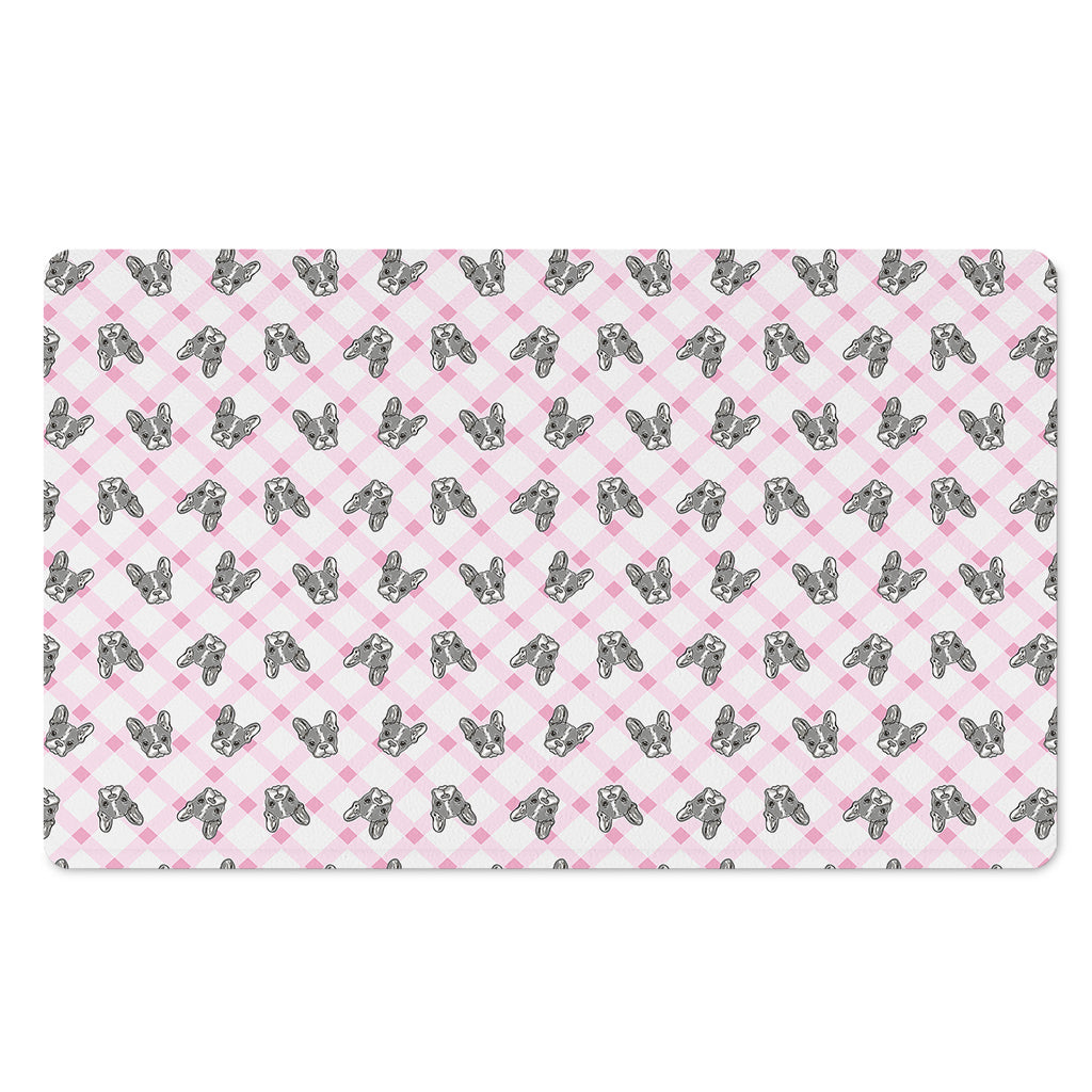 Pink Boston Terrier Plaid Print Polyester Doormat