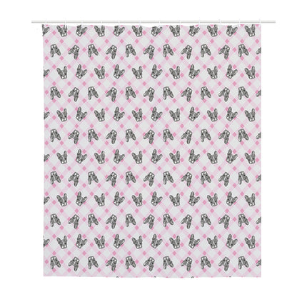 Pink Boston Terrier Plaid Print Polyester Shower Curtain