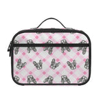 Pink Boston Terrier Plaid Print Portable Lunch Bag