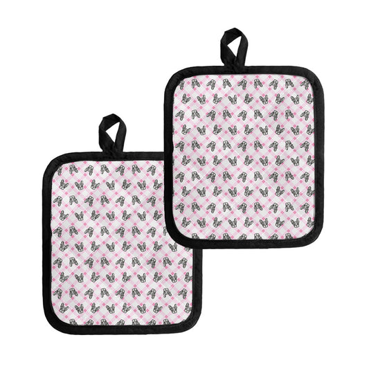 Pink Boston Terrier Plaid Print Pot Holders