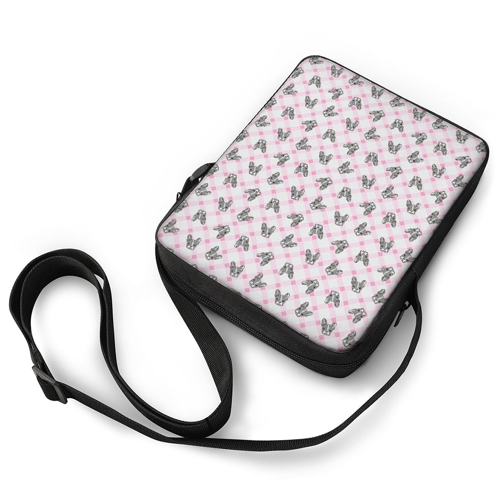 Pink Boston Terrier Plaid Print Rectangular Crossbody Bag