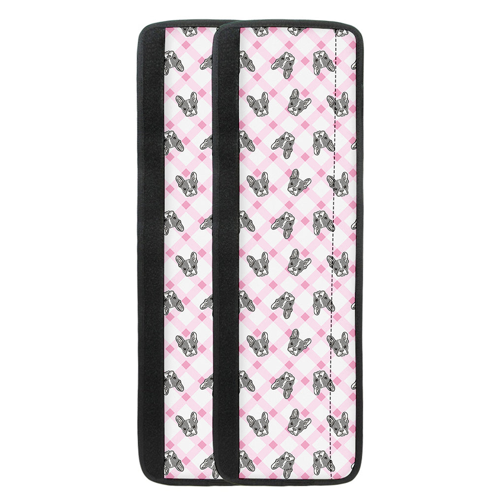 Pink Boston Terrier Plaid Print Refrigerator Handle Covers