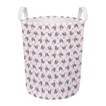 Pink Boston Terrier Plaid Print Round Laundry Basket
