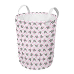 Pink Boston Terrier Plaid Print Round Laundry Basket