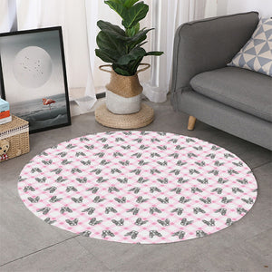 Pink Boston Terrier Plaid Print Round Rug