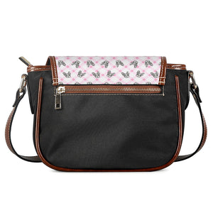 Pink Boston Terrier Plaid Print Saddle Bag