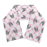 Pink Boston Terrier Plaid Print Scarf