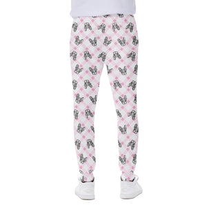 Pink Boston Terrier Plaid Print Scuba Joggers