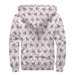 Pink Boston Terrier Plaid Print Sherpa Lined Zip Up Hoodie