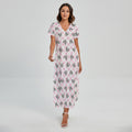 Pink Boston Terrier Plaid Print Short Sleeve Maxi Dress
