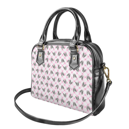 Pink Boston Terrier Plaid Print Shoulder Handbag