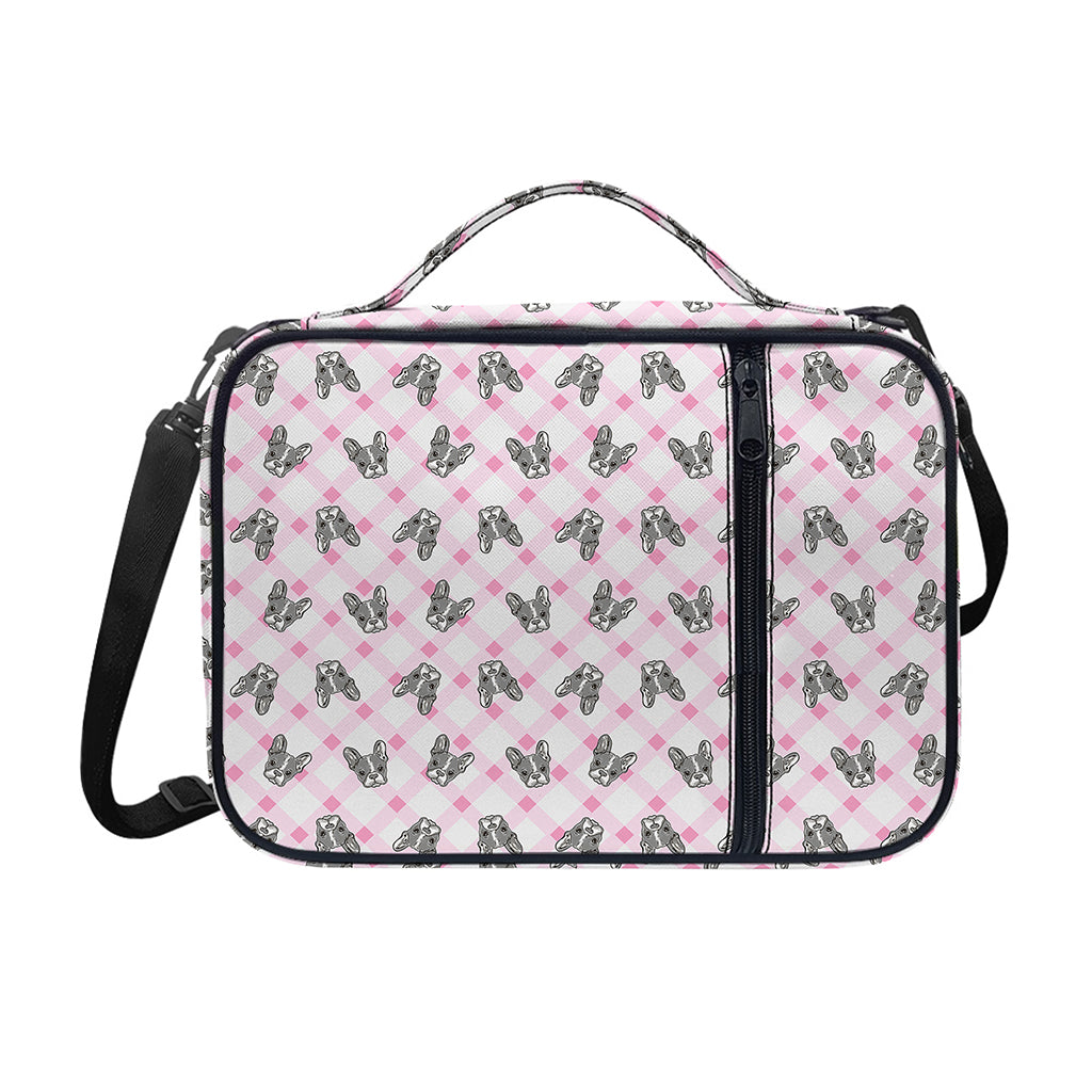 Pink Boston Terrier Plaid Print Shoulder Strap Bible Bag