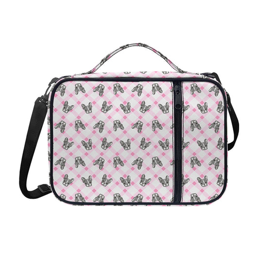 Pink Boston Terrier Plaid Print Shoulder Strap Bible Bag