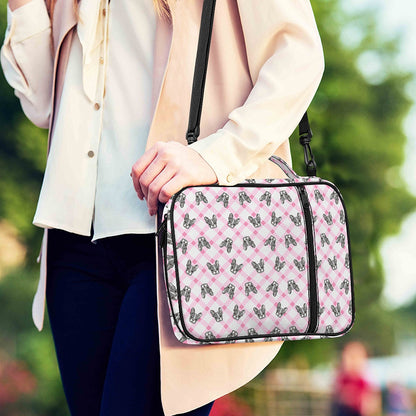 Pink Boston Terrier Plaid Print Shoulder Strap Bible Bag