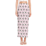 Pink Boston Terrier Plaid Print Side Slit Maxi Skirt