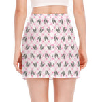 Pink Boston Terrier Plaid Print Side Slit Mini Skirt