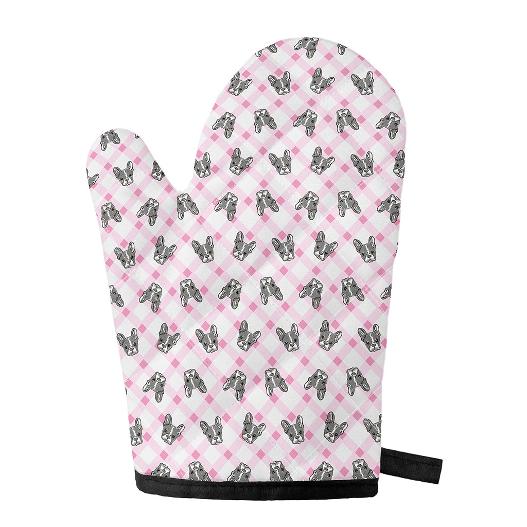 Pink Boston Terrier Plaid Print Single Oven Mitt