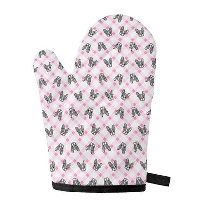 Pink Boston Terrier Plaid Print Single Oven Mitt