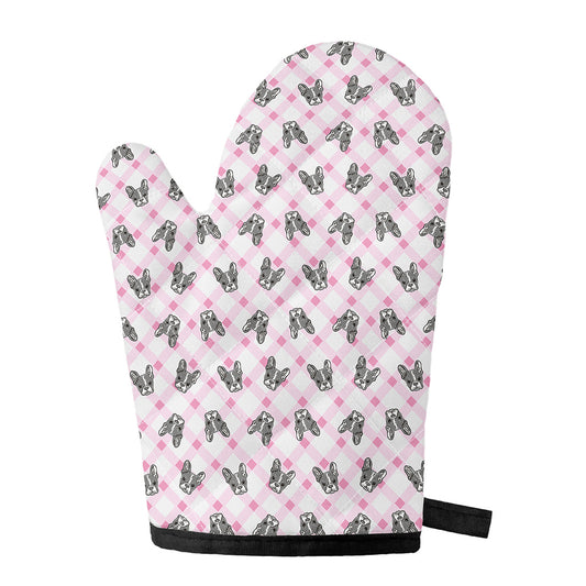 Pink Boston Terrier Plaid Print Single Oven Mitt