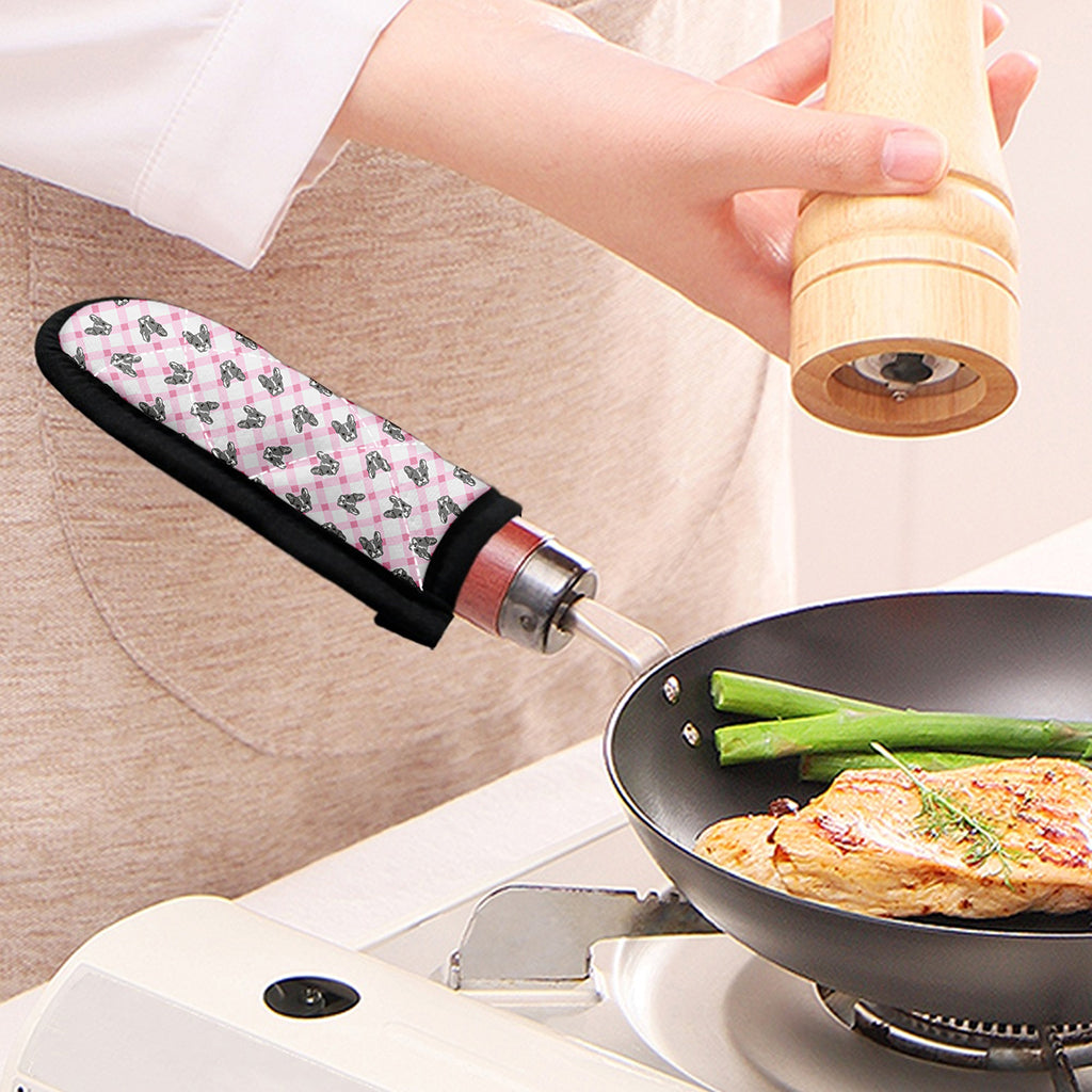 Pink Boston Terrier Plaid Print Skillet Handle Cover