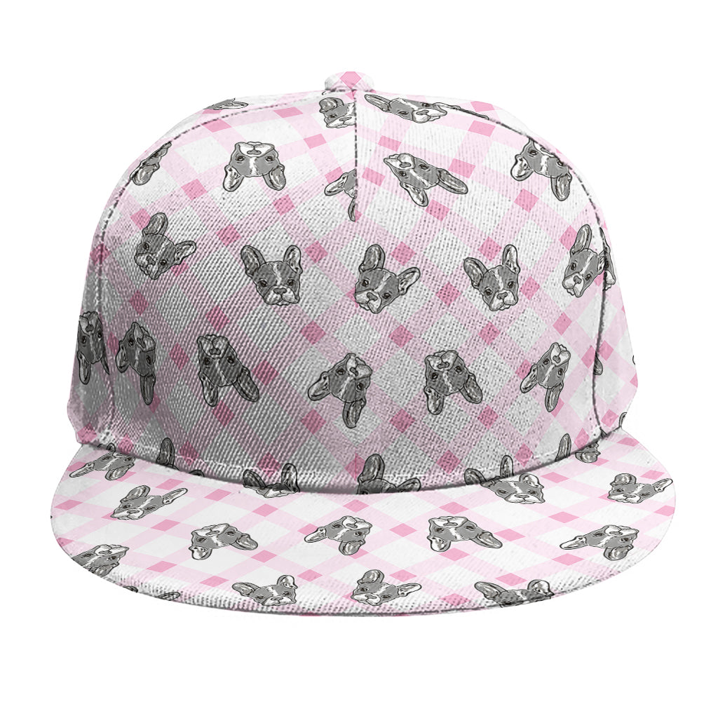 Pink Boston Terrier Plaid Print Snapback Cap