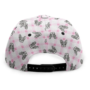 Pink Boston Terrier Plaid Print Snapback Cap