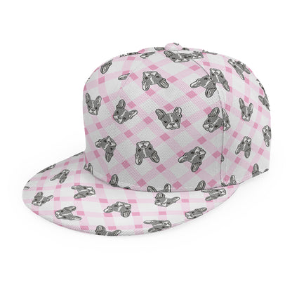 Pink Boston Terrier Plaid Print Snapback Cap
