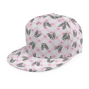 Pink Boston Terrier Plaid Print Snapback Cap