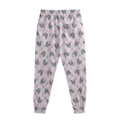 Pink Boston Terrier Plaid Print Sweatpants