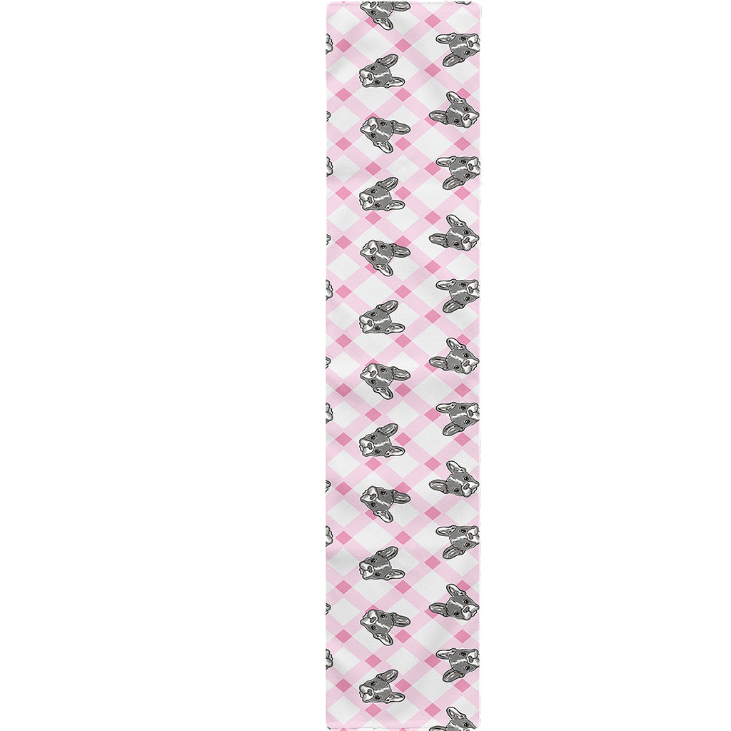 Pink Boston Terrier Plaid Print Table Runner