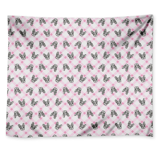 Pink Boston Terrier Plaid Print Tapestry