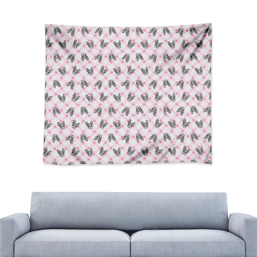 Pink Boston Terrier Plaid Print Tapestry