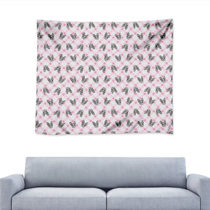 Pink Boston Terrier Plaid Print Tapestry