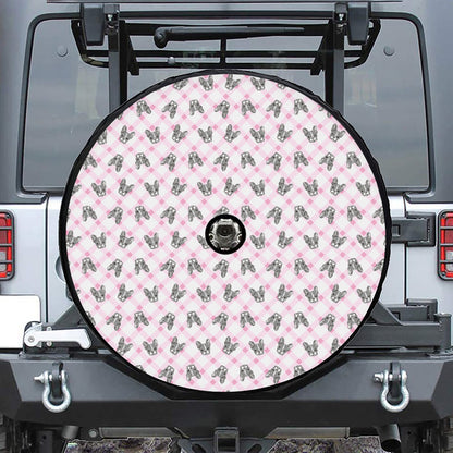 Pink Boston Terrier Plaid Print Tire Cover With Camera Hole