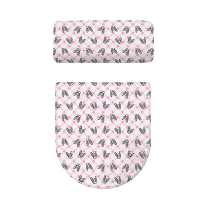 Pink Boston Terrier Plaid Print Toilet Lid And Tank Cover Set
