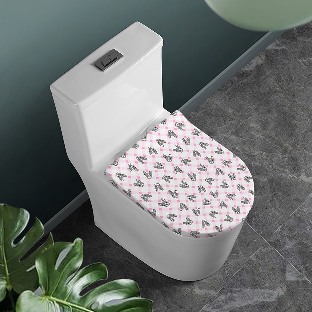 Pink Boston Terrier Plaid Print Toilet Lid Cover