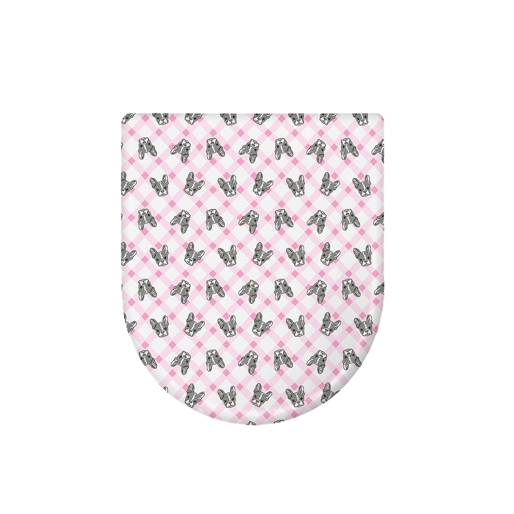 Pink Boston Terrier Plaid Print Toilet Lid Cover