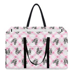 Pink Boston Terrier Plaid Print Utility Tote Bag