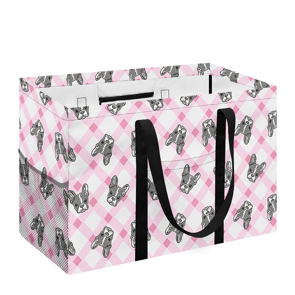 Pink Boston Terrier Plaid Print Utility Tote Bag