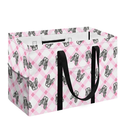 Pink Boston Terrier Plaid Print Utility Tote Bag