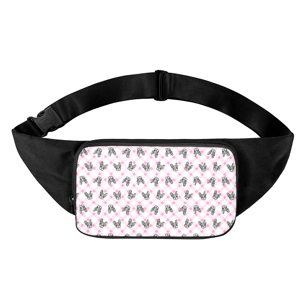 Pink Boston Terrier Plaid Print Waist Bag